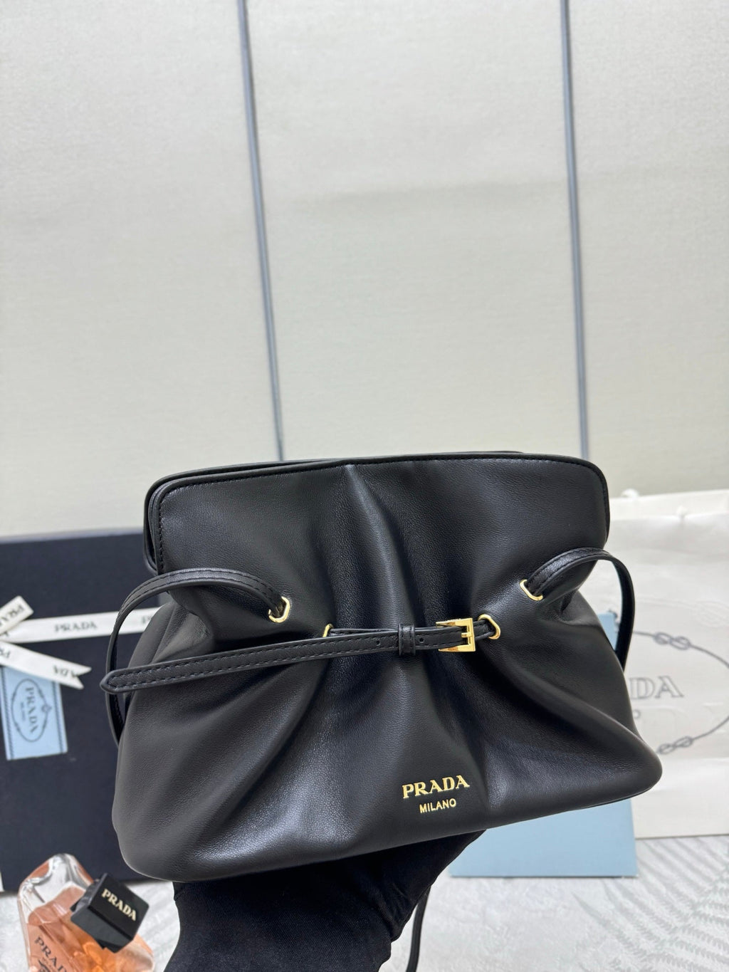 PRADA 25S DADA SMALL BAG 25 IN BLACK CALFSKIN GOLD HARDWARE