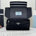 PRADA 25S MEDIUM CLUTCH BAG 26 IN BLACK NYLON SILVER HARDWARE