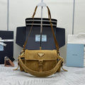 PRADA 25S EXPLORE MEDIUM SHOULDER BAG 30 IN DARK GOLDEN BROWN SUEDE WITH FLAP