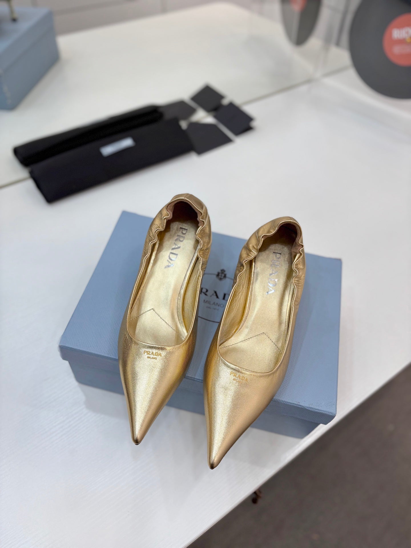 PRADA 26S PUMPS 55MM IN GOLD CALFSKIN