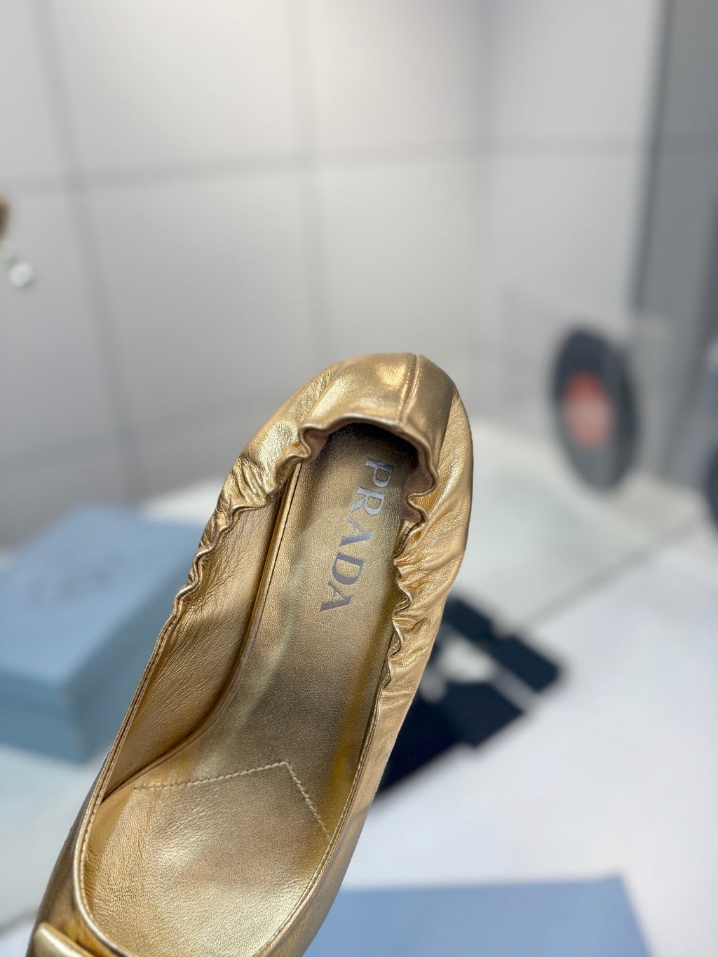 PRADA 26S PUMPS 55MM IN GOLD CALFSKIN WITH LOGO