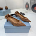 PRADA 26S PUMPS 55MM IN CARAMEL BROWN SUEDE WITH LOGO