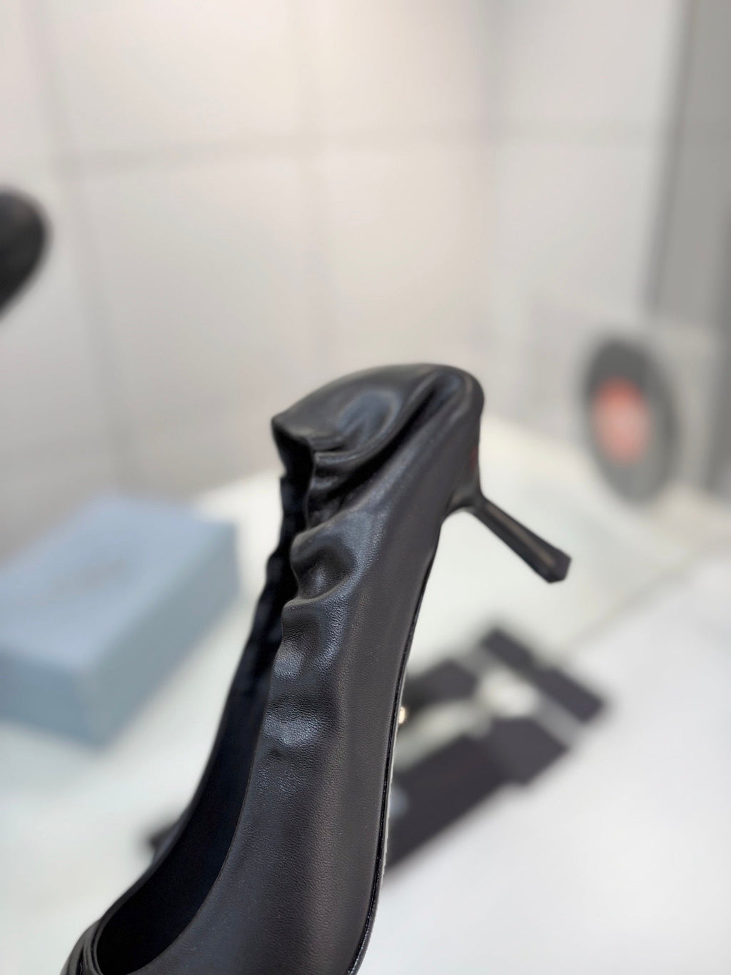 PRADA 26S PUMPS 55MM IN BLACK CALFSKIN WITH LOGO