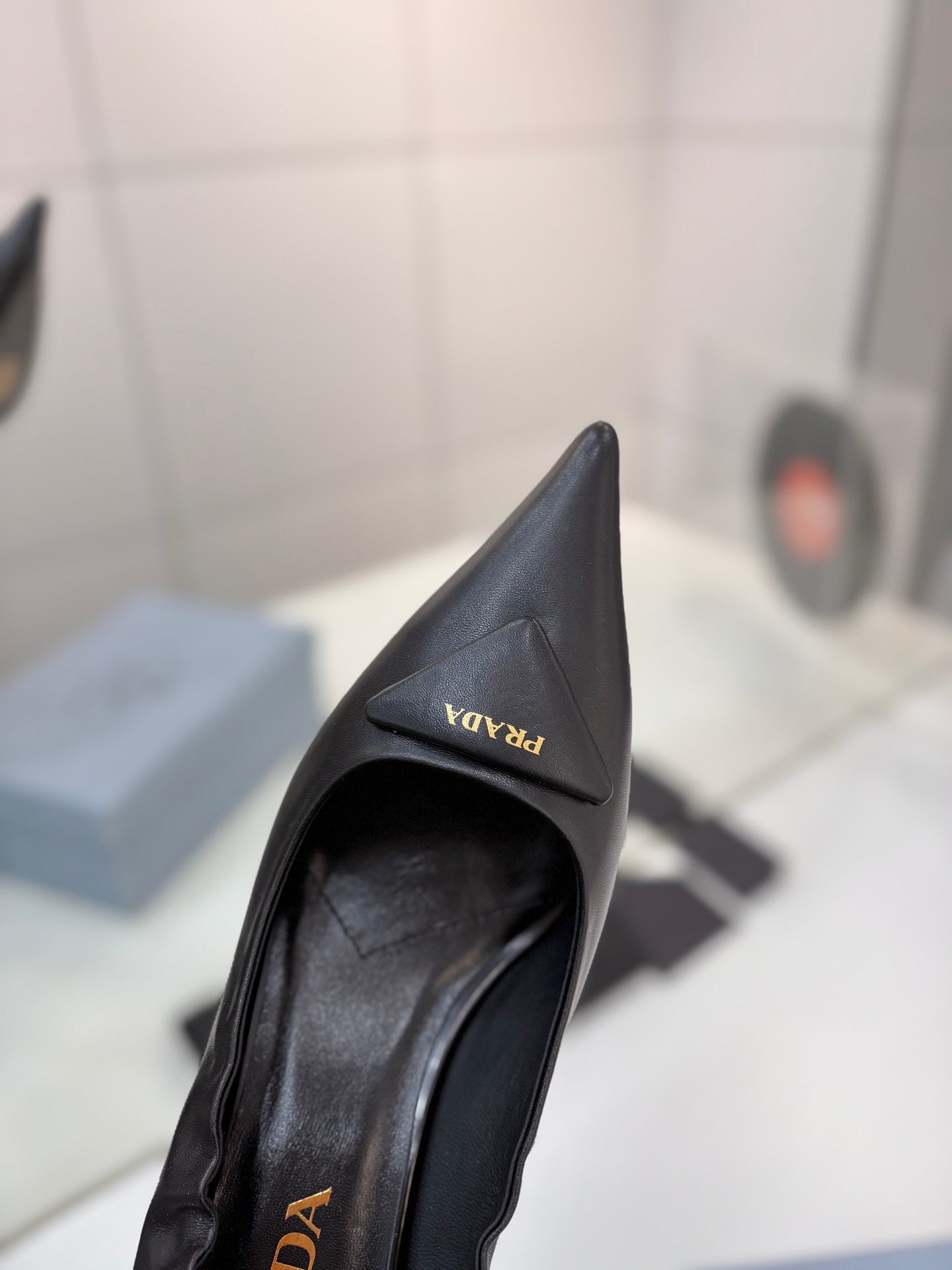 PRADA 26S PUMPS 55MM IN BLACK CALFSKIN WITH LOGO