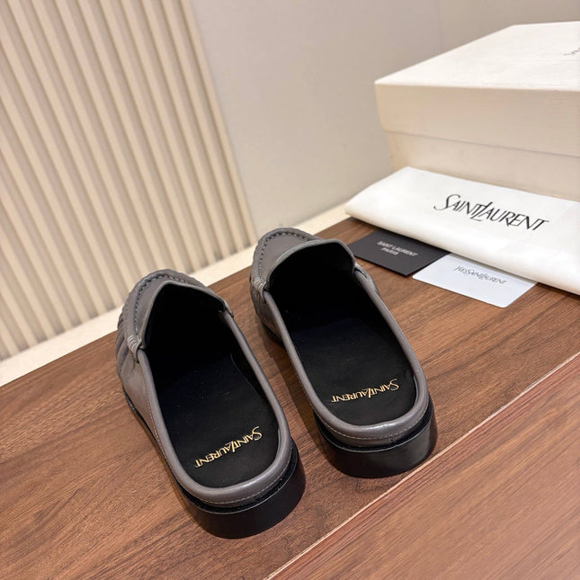 YSL 26S LOAFER MULES IN DARK GREY GLOSSY CALFSKIN