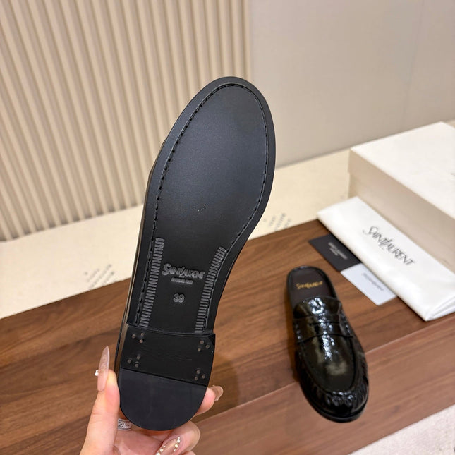 YSL 26S LOAFER MULES IN BLACK GLOSSY CALFSKIN