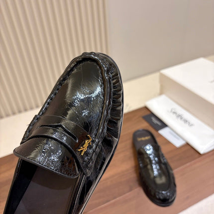 YSL 26S LOAFER MULES IN BLACK GLOSSY CALFSKIN