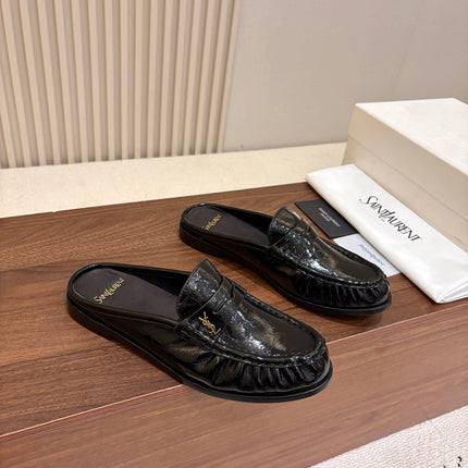 YSL 26S LOAFER MULES IN BLACK GLOSSY CALFSKIN