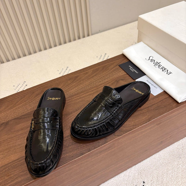 YSL 26S LOAFER MULES IN BLACK GLOSSY CALFSKIN