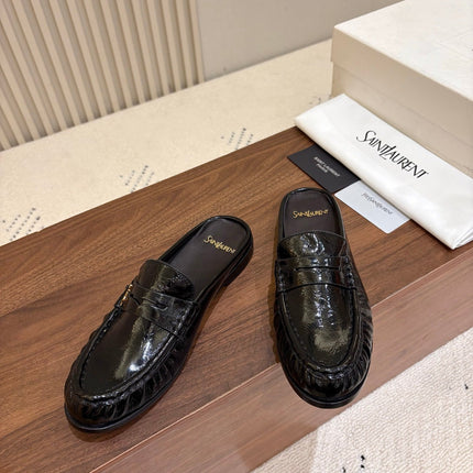 YSL 26S LOAFER MULES IN BLACK GLOSSY CALFSKIN