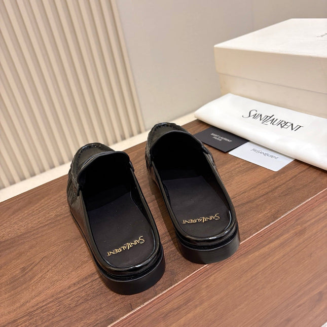 YSL 26S LOAFER MULES IN BLACK GLOSSY CALFSKIN