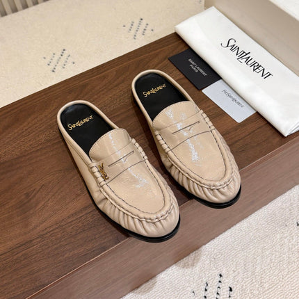 YSL 26S LOAFER MULES IN BEIGE GLOSSY CALFSKIN