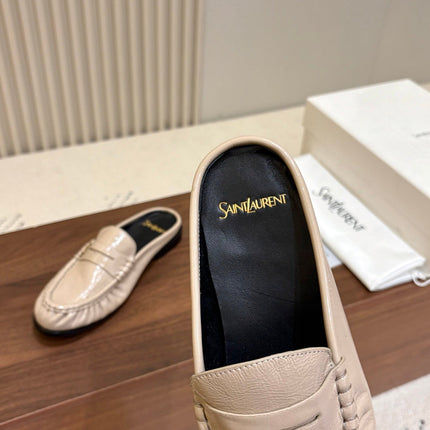 YSL 26S LOAFER MULES IN BEIGE GLOSSY CALFSKIN