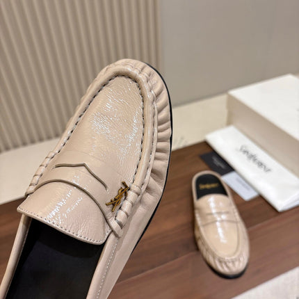 YSL 26S LOAFER MULES IN BEIGE GLOSSY CALFSKIN