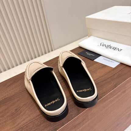 YSL 26S LOAFER MULES IN BEIGE GLOSSY CALFSKIN