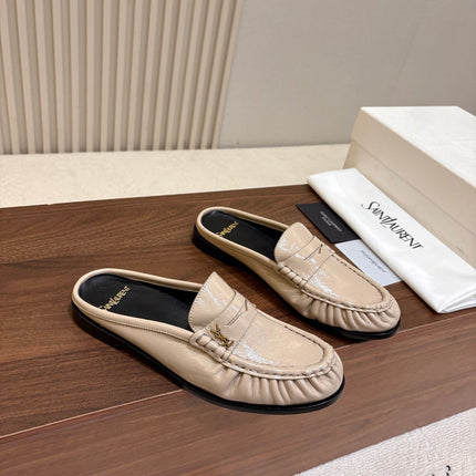 YSL 26S LOAFER MULES IN BEIGE GLOSSY CALFSKIN