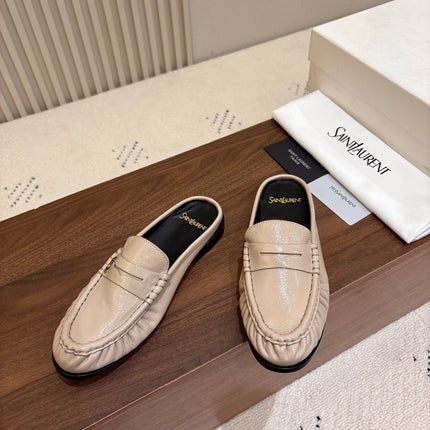 YSL 26S LOAFER MULES IN BEIGE GLOSSY CALFSKIN