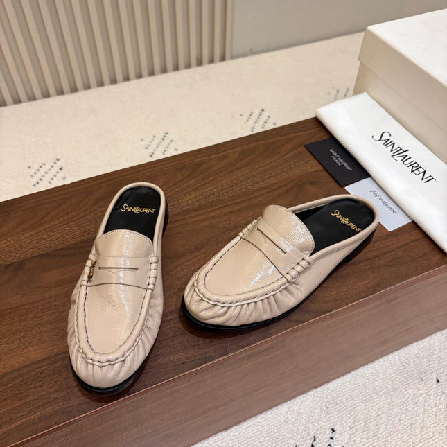 YSL 26S LOAFER MULES IN BEIGE GLOSSY CALFSKIN