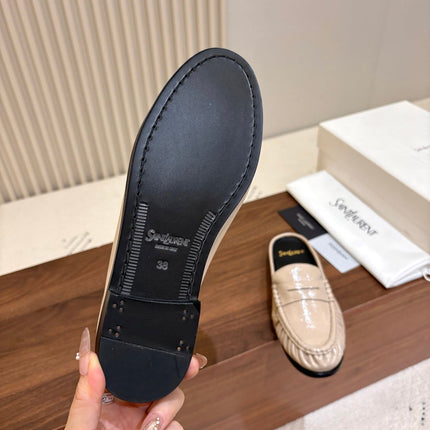YSL 26S LOAFER MULES IN BEIGE GLOSSY CALFSKIN