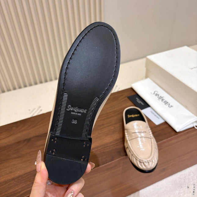 YSL 26S LOAFER MULES IN BEIGE GLOSSY CALFSKIN