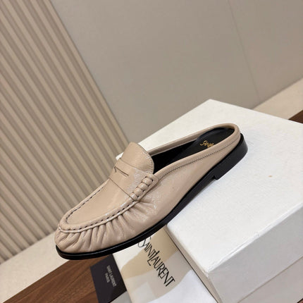 YSL 26S LOAFER MULES IN BEIGE GLOSSY CALFSKIN