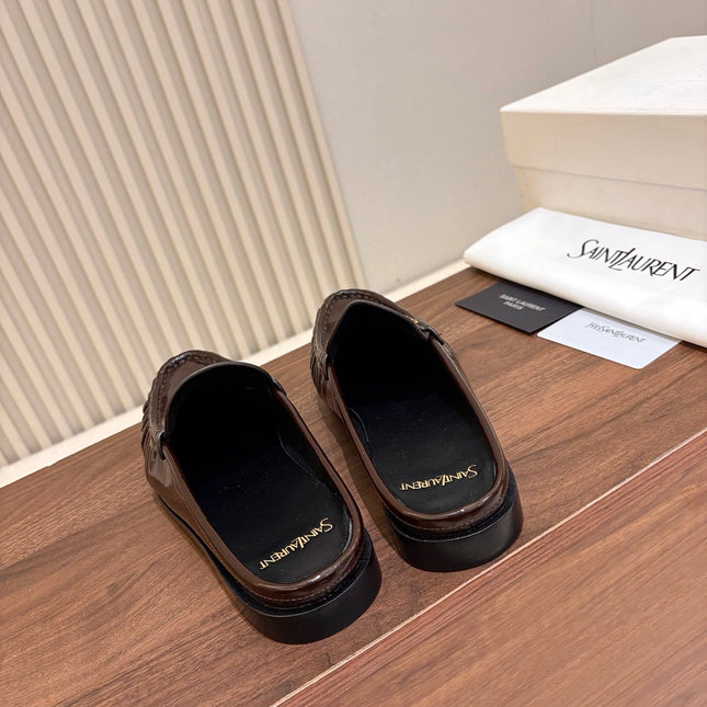 YSL 26S LOAFER MULES IN DARK BROWN GLOSSY CALFSKIN