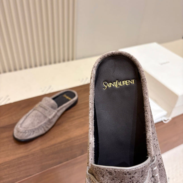 YSL 26S LOAFER MULES IN GREYISH BROWN SUEDE