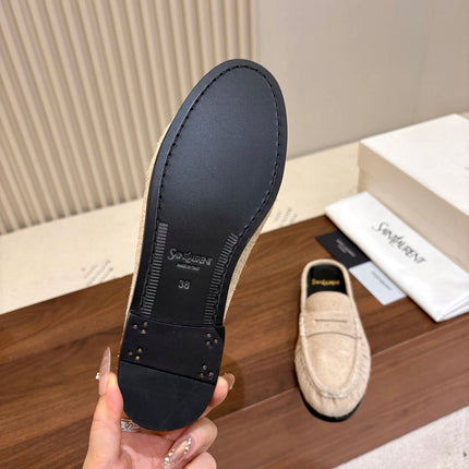 YSL 26S LOAFER MULES IN BEIGE SUEDE