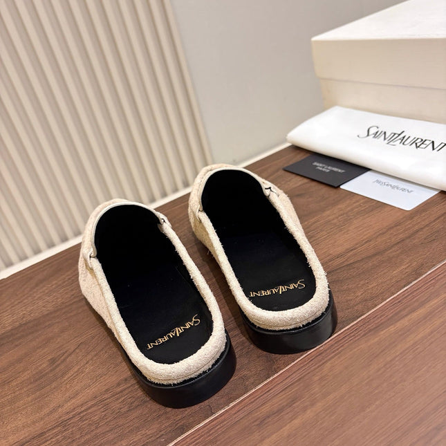 YSL 26S LOAFER MULES IN BEIGE SUEDE