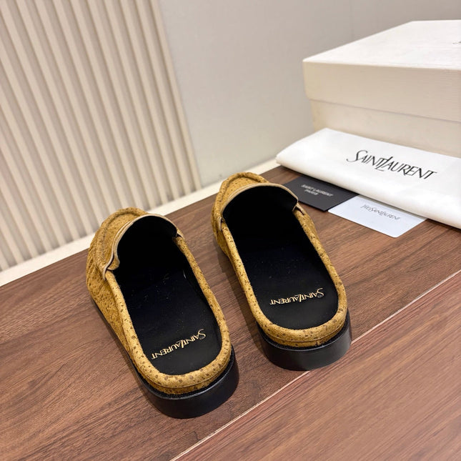 YSL 26S LOAFER MULES IN MUSTARD YELLOW SUEDE