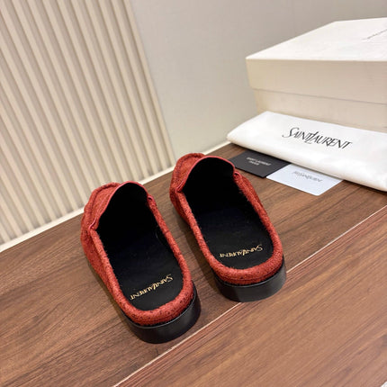 YSL 26S LOAFER MULES IN BRICK RED SUEDE