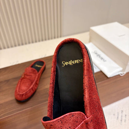YSL 26S LOAFER MULES IN BRICK RED SUEDE