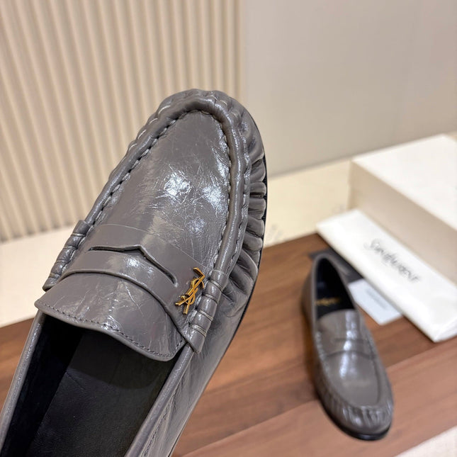 YSL 26S LOAFERS IN DARK GREY GLOSSY CALFSKIN