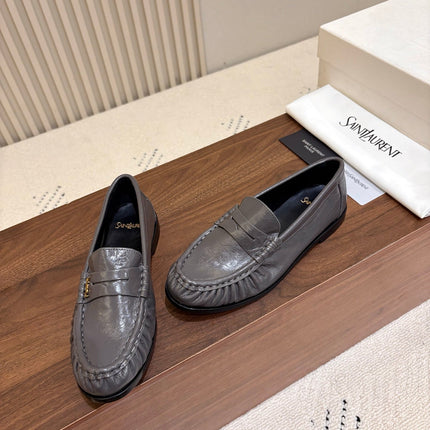 YSL 26S LOAFERS IN DARK GREY GLOSSY CALFSKIN