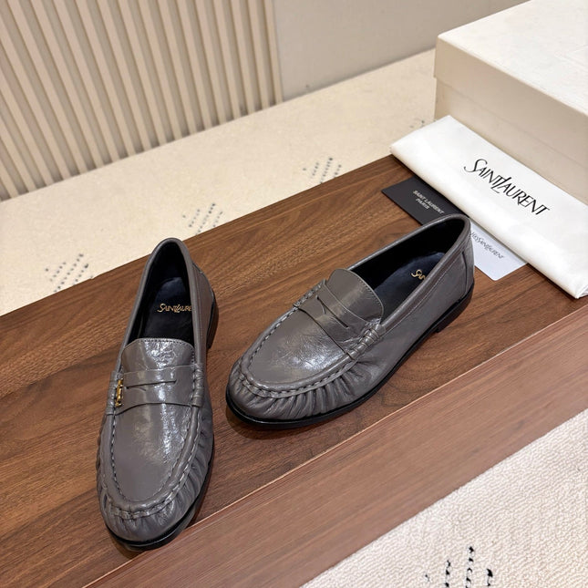 YSL 26S LOAFERS IN DARK GREY GLOSSY CALFSKIN