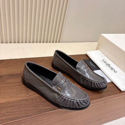 YSL 26S LOAFERS IN DARK GREY GLOSSY CALFSKIN