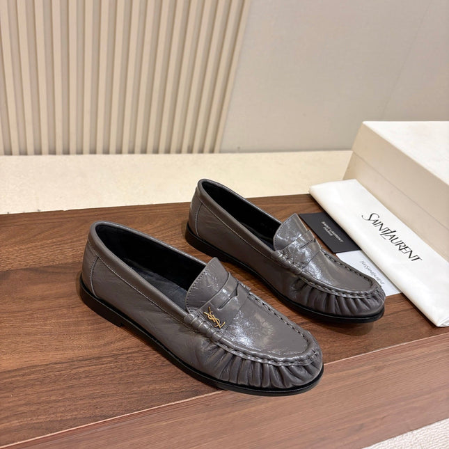 YSL 26S LOAFERS IN DARK GREY GLOSSY CALFSKIN