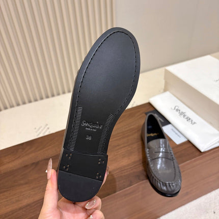 YSL 26S LOAFERS IN DARK GREY GLOSSY CALFSKIN