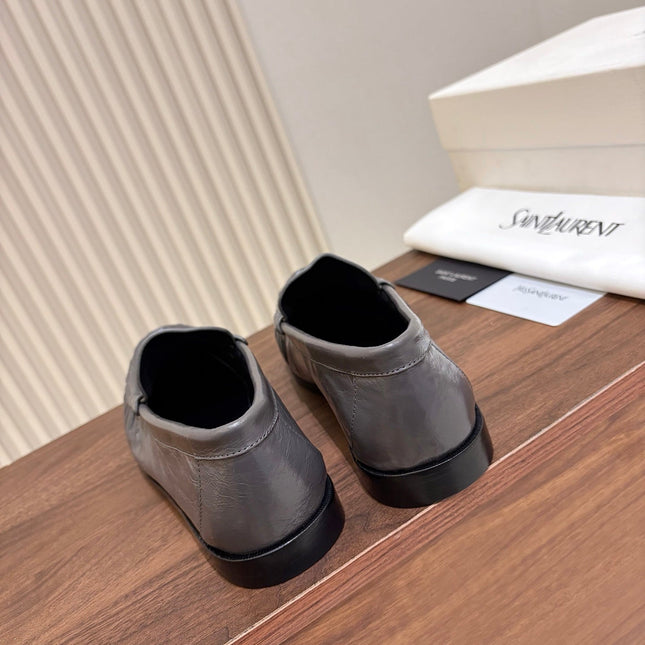 YSL 26S LOAFERS IN DARK GREY GLOSSY CALFSKIN