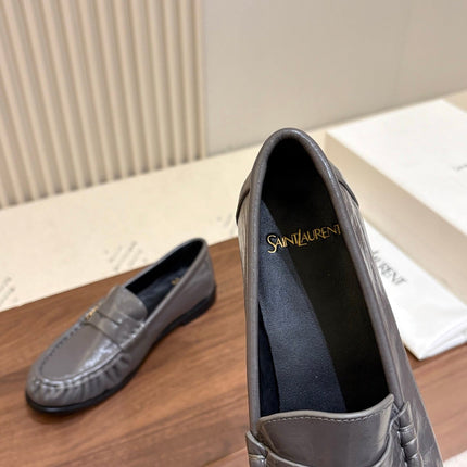 YSL 26S LOAFERS IN DARK GREY GLOSSY CALFSKIN