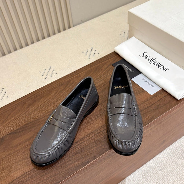 YSL 26S LOAFERS IN DARK GREY GLOSSY CALFSKIN