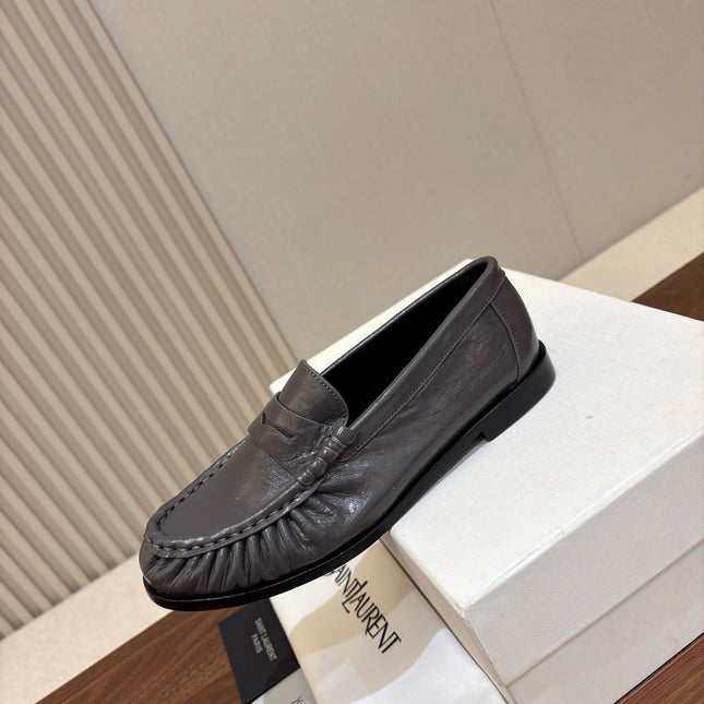 YSL 26S LOAFERS IN DARK GREY GLOSSY CALFSKIN