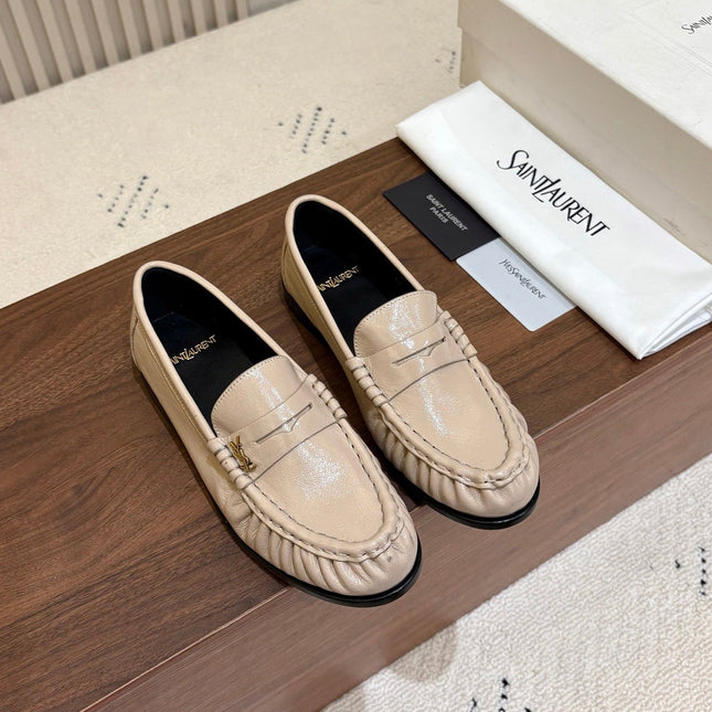 YSL 26S LOAFERS IN BEIGE GLOSSY CALFSKIN