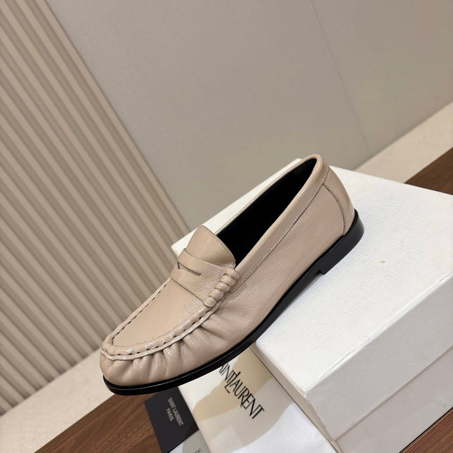 YSL 26S LOAFERS IN BEIGE GLOSSY CALFSKIN