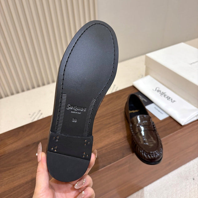 YSL 26S LOAFERS IN DARK BROWN GLOSSY CALFSKIN