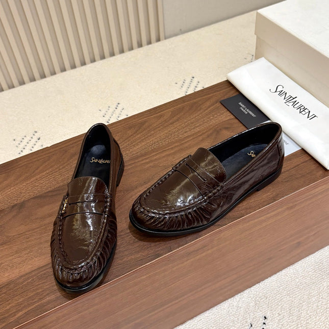 YSL 26S LOAFERS IN DARK BROWN GLOSSY CALFSKIN