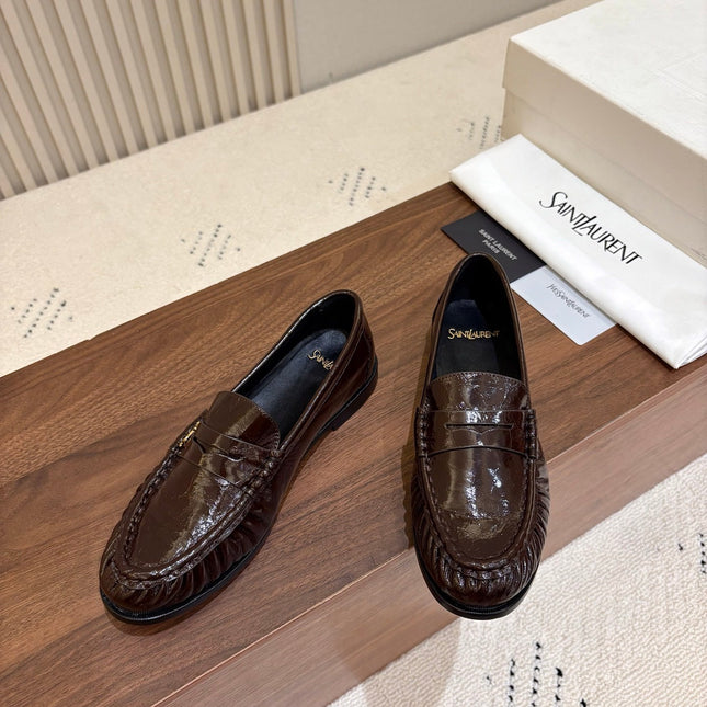 YSL 26S LOAFERS IN DARK BROWN GLOSSY CALFSKIN
