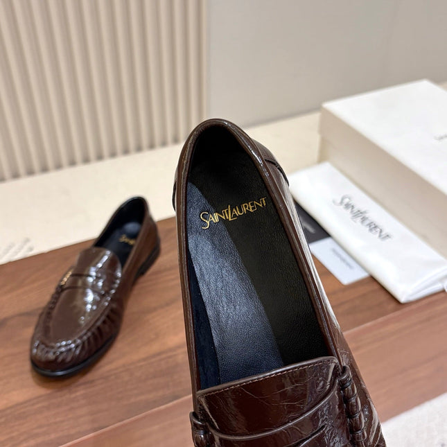 YSL 26S LOAFERS IN DARK BROWN GLOSSY CALFSKIN