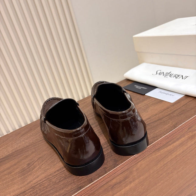 YSL 26S LOAFERS IN DARK BROWN GLOSSY CALFSKIN
