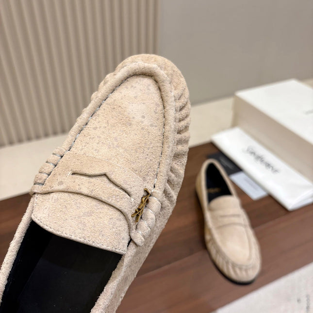 YSL 26S LOAFERS IN BEIGE SUEDE